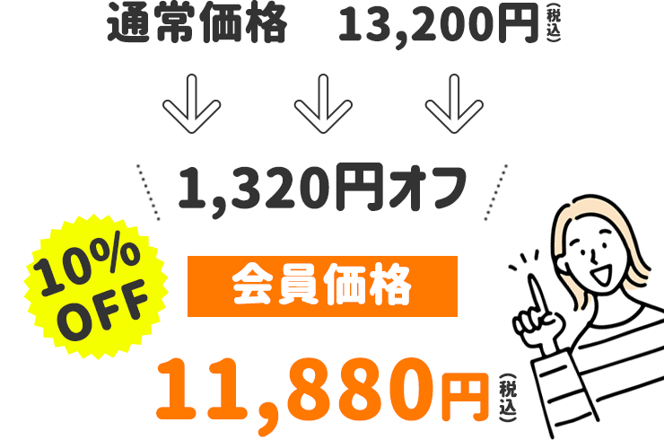 通常価格　13,200円
          ↓10％　1,320円オフ
        会員価格　11,880円
