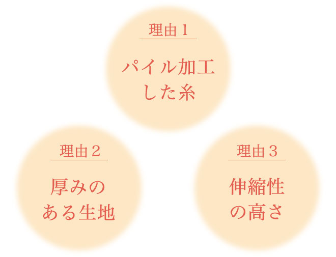 パイル加工　厚みのある生地　伸縮性の高さ