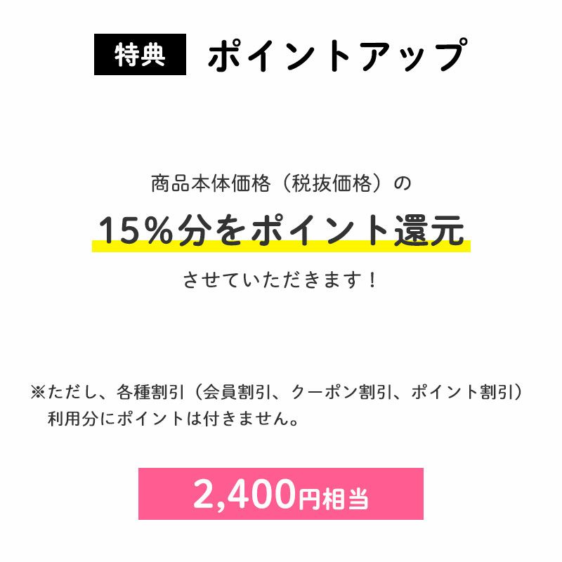 ＜ポイントアップ＞ポイント15倍
		発売初日にご購入いただくと、商品本体価格（税抜価格）の15％分をポイント還元させていただきます！（2,400円相当※）